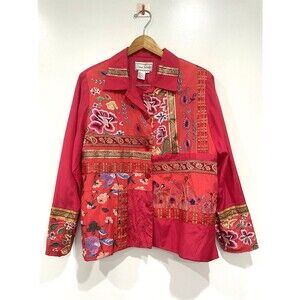 Diane Gilman Silk Floral Tunic Jacket‎ Embroidered Embellished Pink Size M